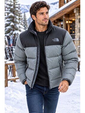 The North Face 700 Fill Down Quilted Puffer Jacket Mens Large Gray Black